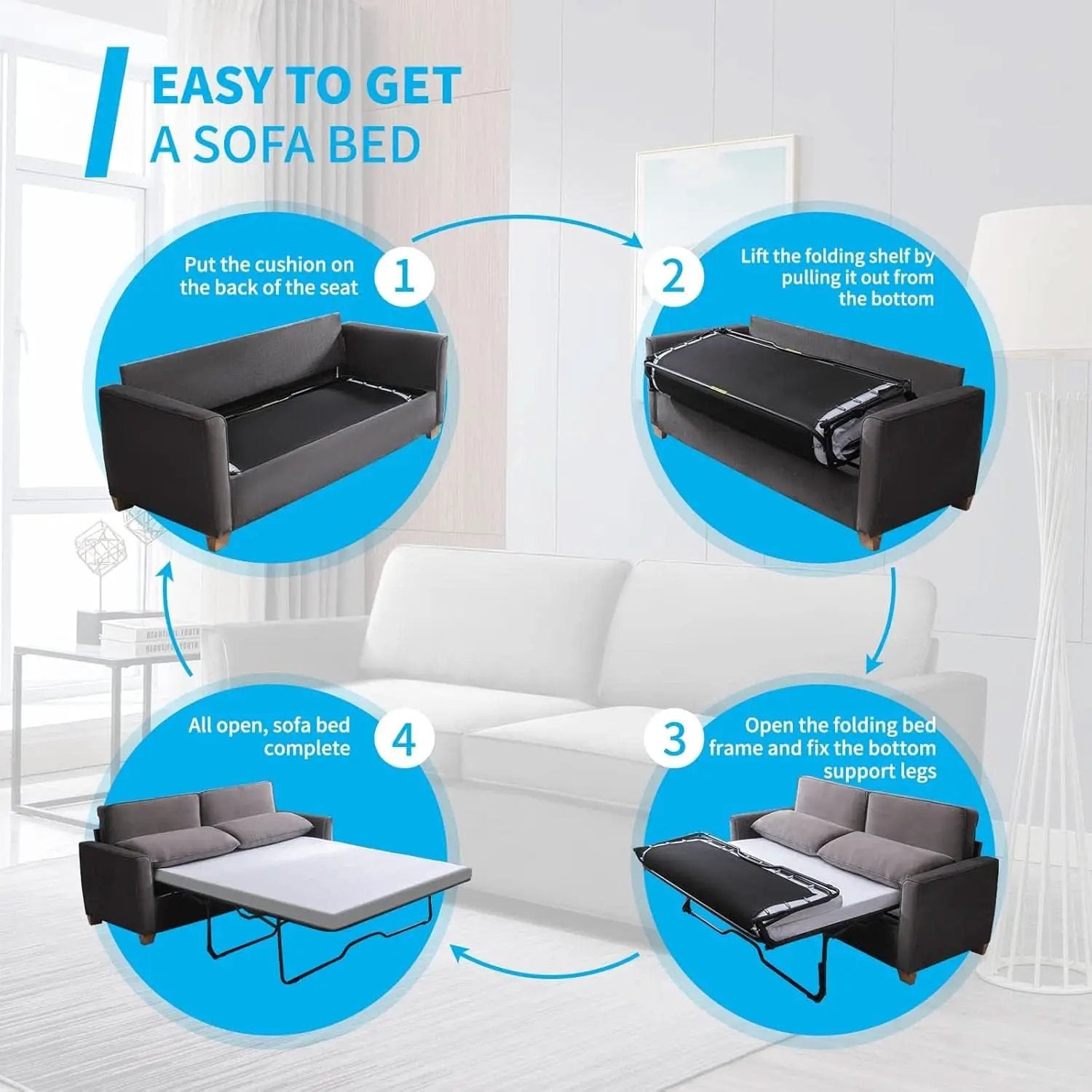 Queen Size Sleeper Sofa Bed DarkSlateGrey StainResistant from PriceLows™