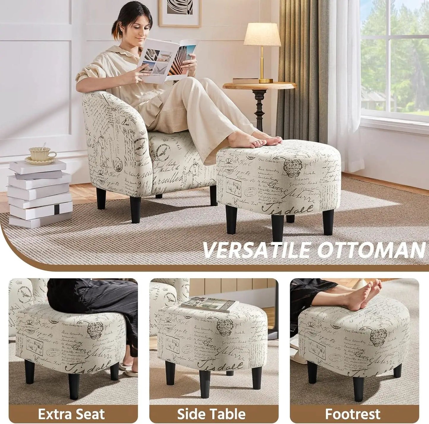 Upholstered Club Chair With Velvet Finish Ottoman Footstool from PriceLows™