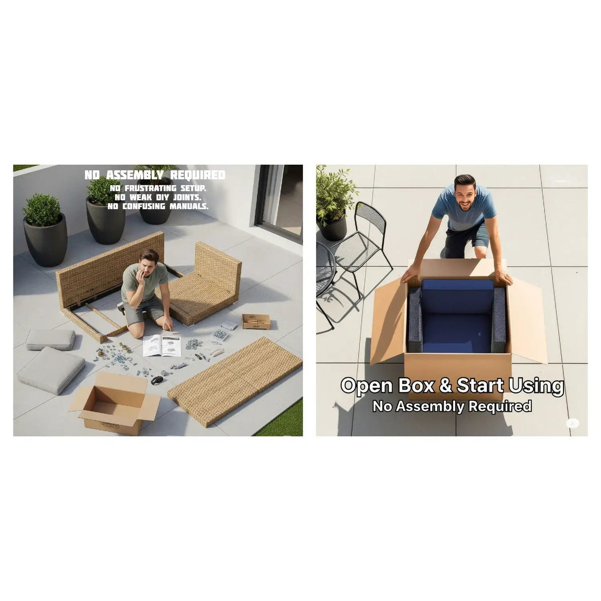 Outdoor Conversation Set | Fire Pit Included | 5 Inch Olefin Cushions | Espresso HDPE Wicker