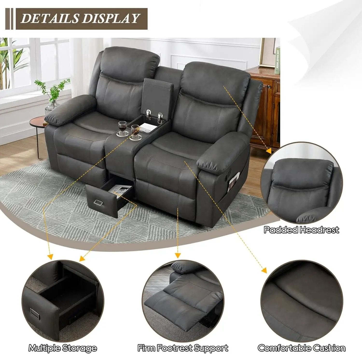 Grey Double Reclining Loveseat For Living Room Home Theater from PriceLows™