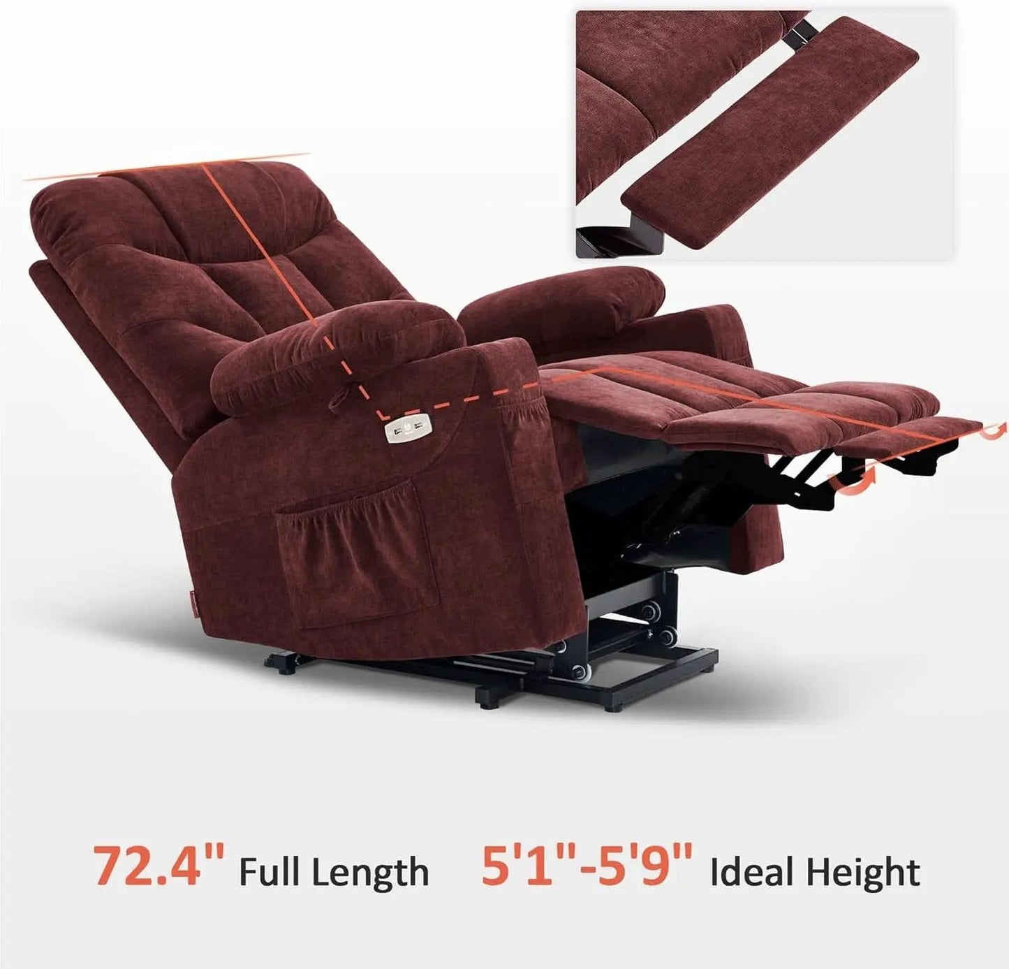 Power Lift Recliner Chair With Extended Footrest Burgundy from PriceLows™