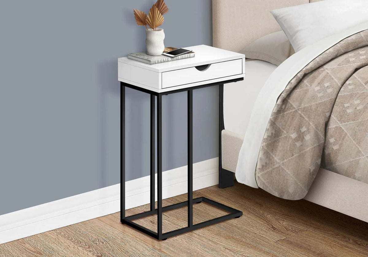Versatile C-Shaped Accent Table | Pass-Through Drawer | Slide-Under Base | Contemporary Style