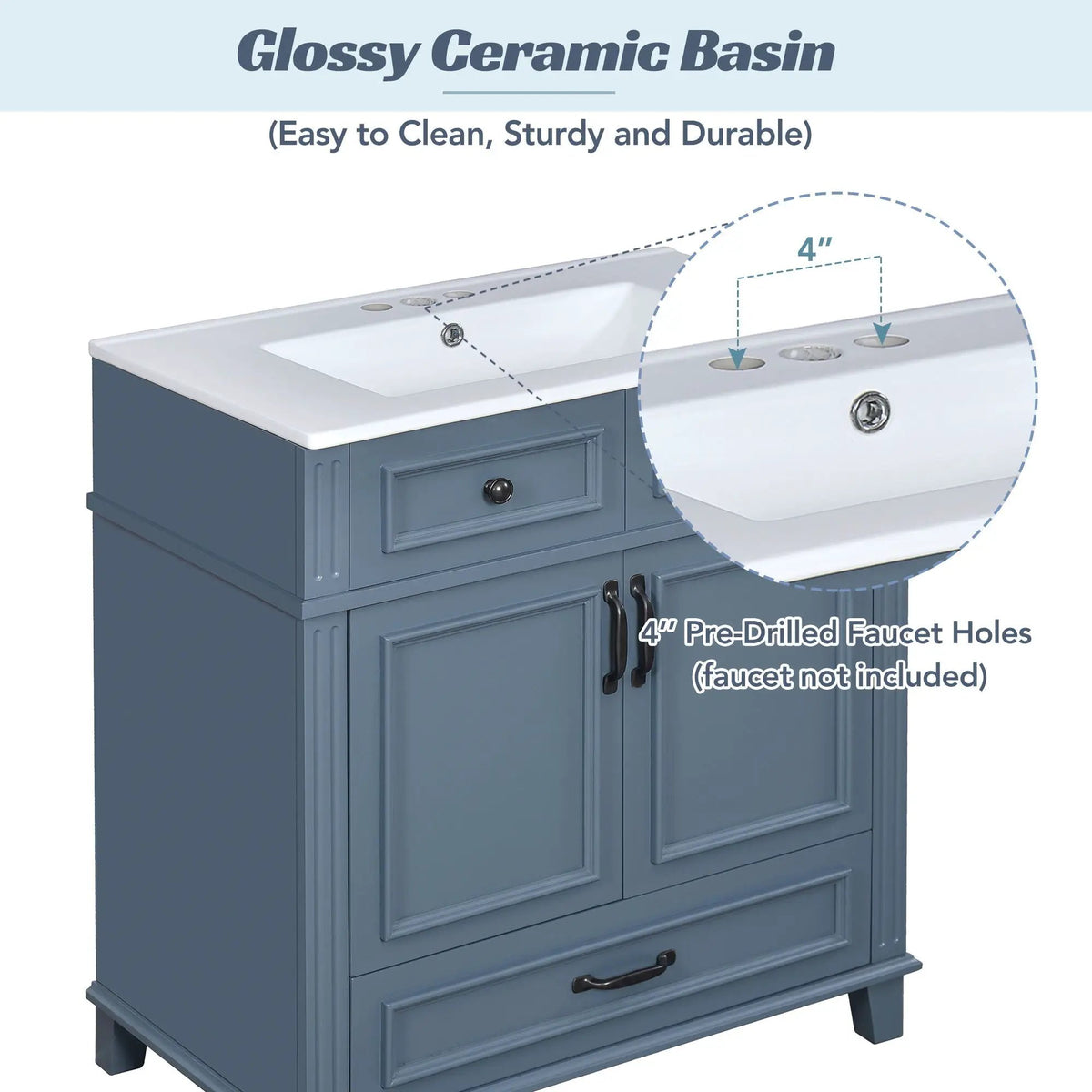 29 Inch Bathroom Vanity | Rubberwood Frame | Ceramic Sink | Soft Closing Doors