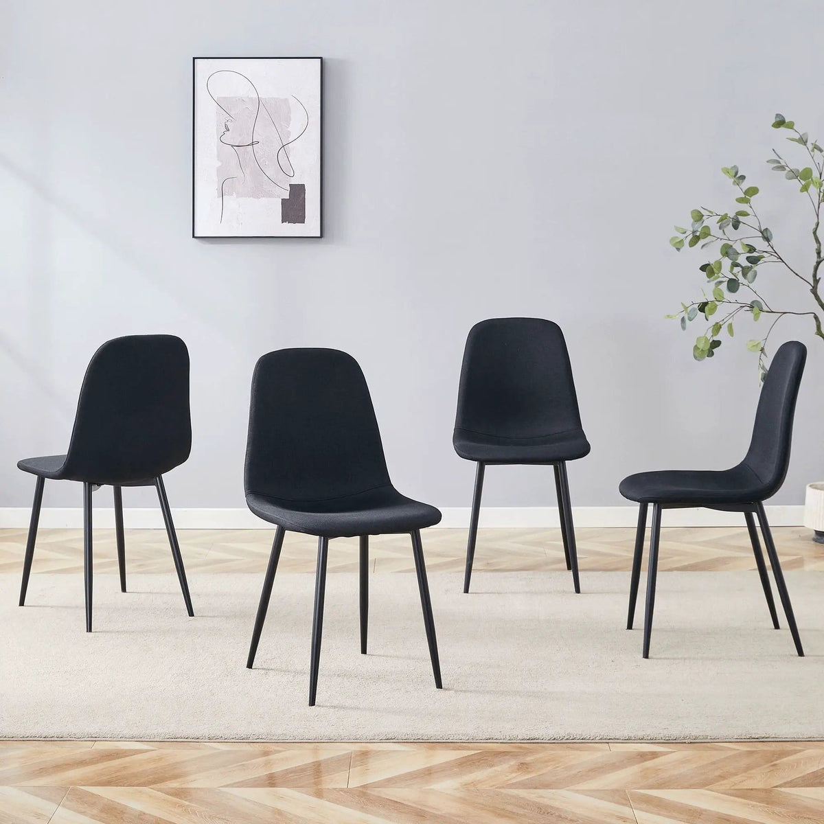 Modern Medieval Style Cushioned Side Chairs Set With Metal Legs For Kitchens | 2 Pieces | Fabric & Metal | Dining Room