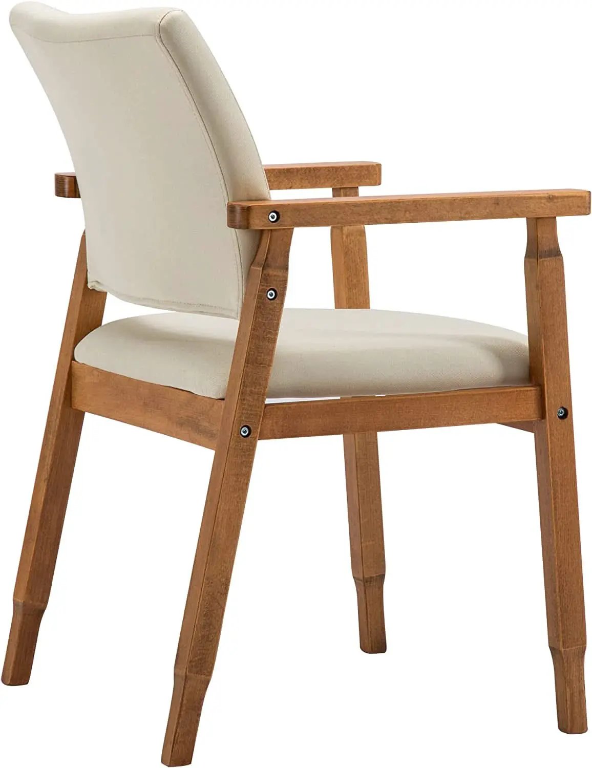 Mid Century Modern Walnut Dining Chairs With Beige Fabric from PriceLows™
