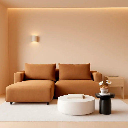 Corduroy Sectional Sofa Orange Brown L Shaped Chaise from PriceLows™