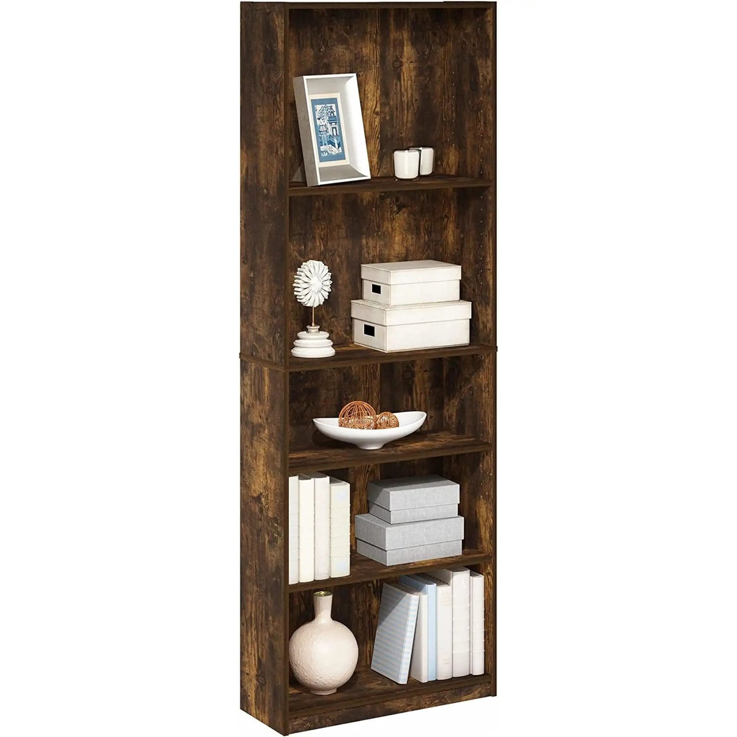 Amber Pine Adjustable 5-Tier Bookcase With Durable Shelves from PriceLows™