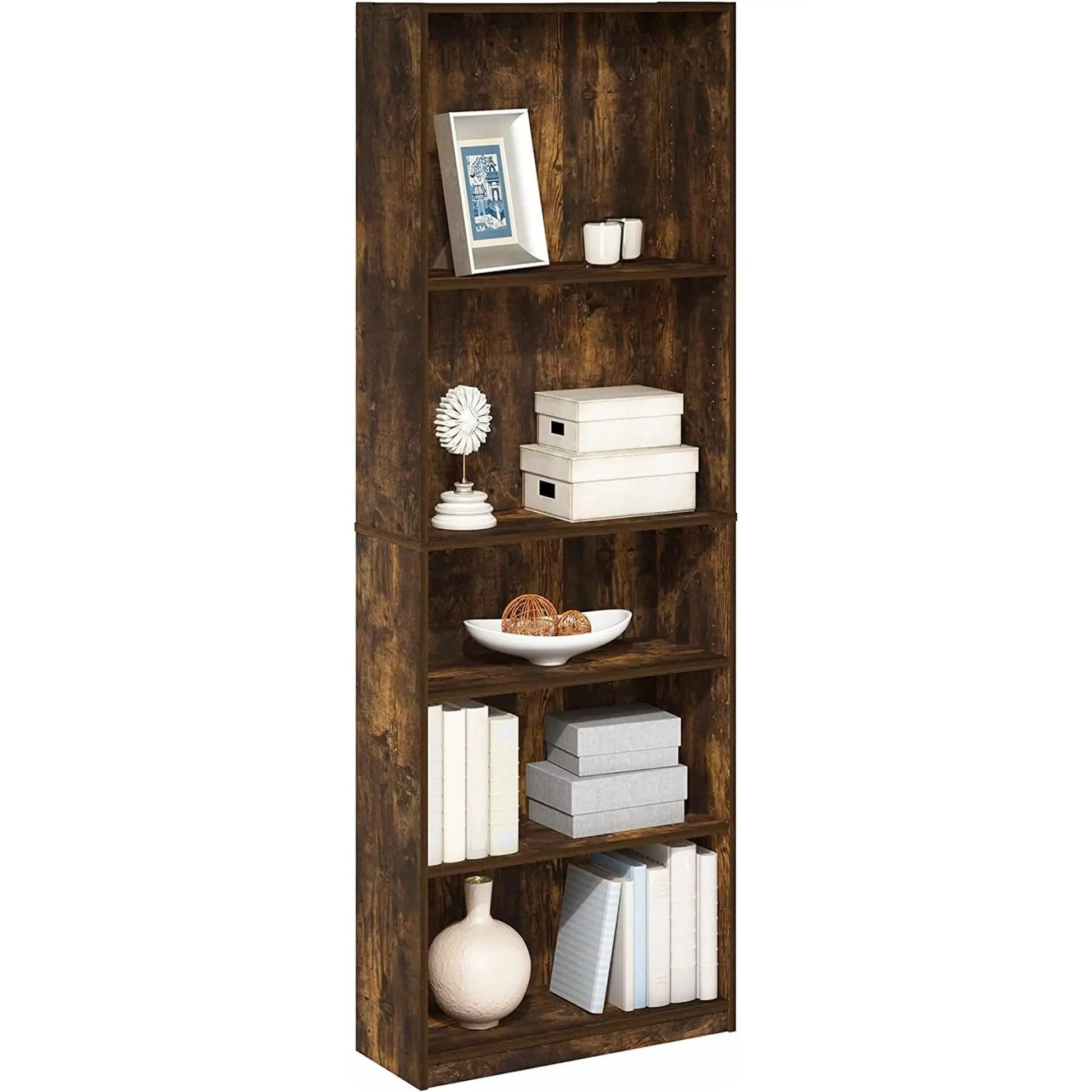 Amber Pine Adjustable 5-Tier Bookcase With Durable Shelves from PriceLows™