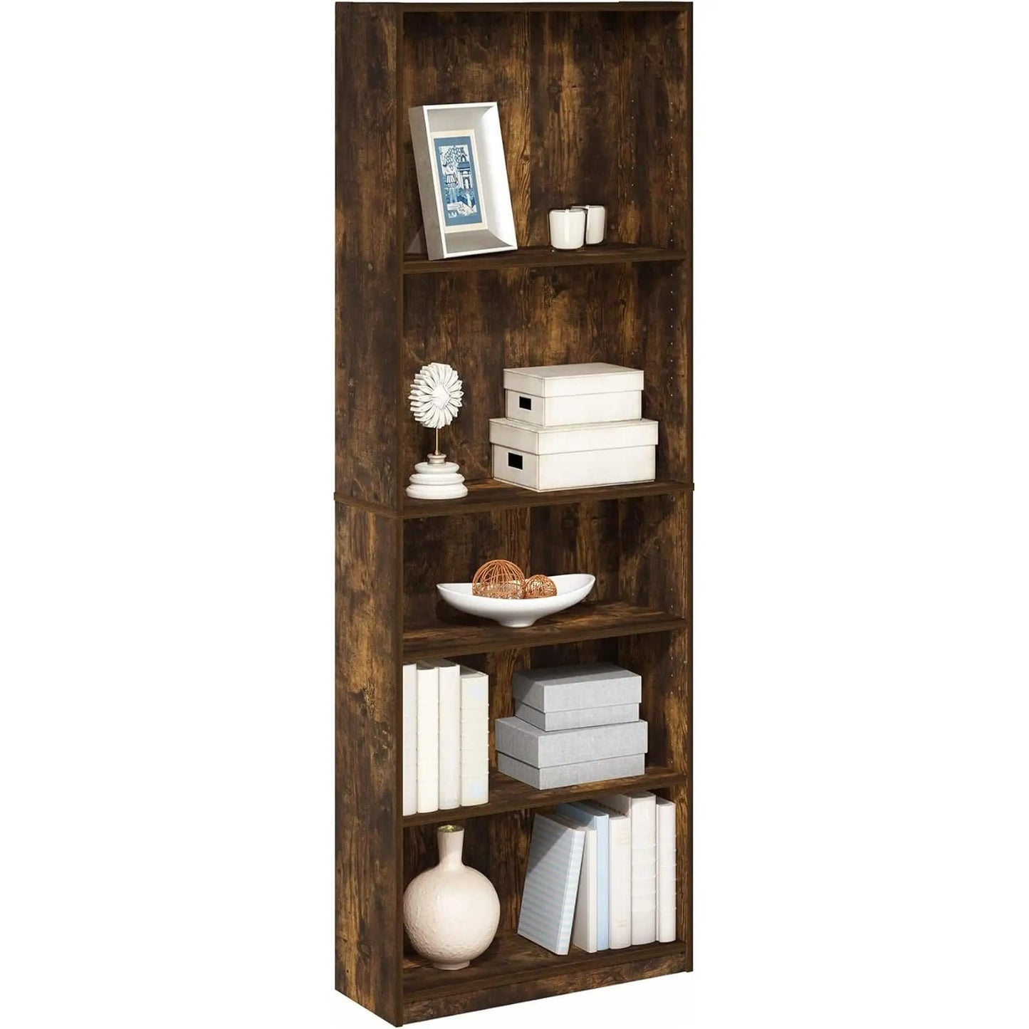 Adjustable 5 Tier Amber Pine Bookcase Living Room Storage from PriceLows™