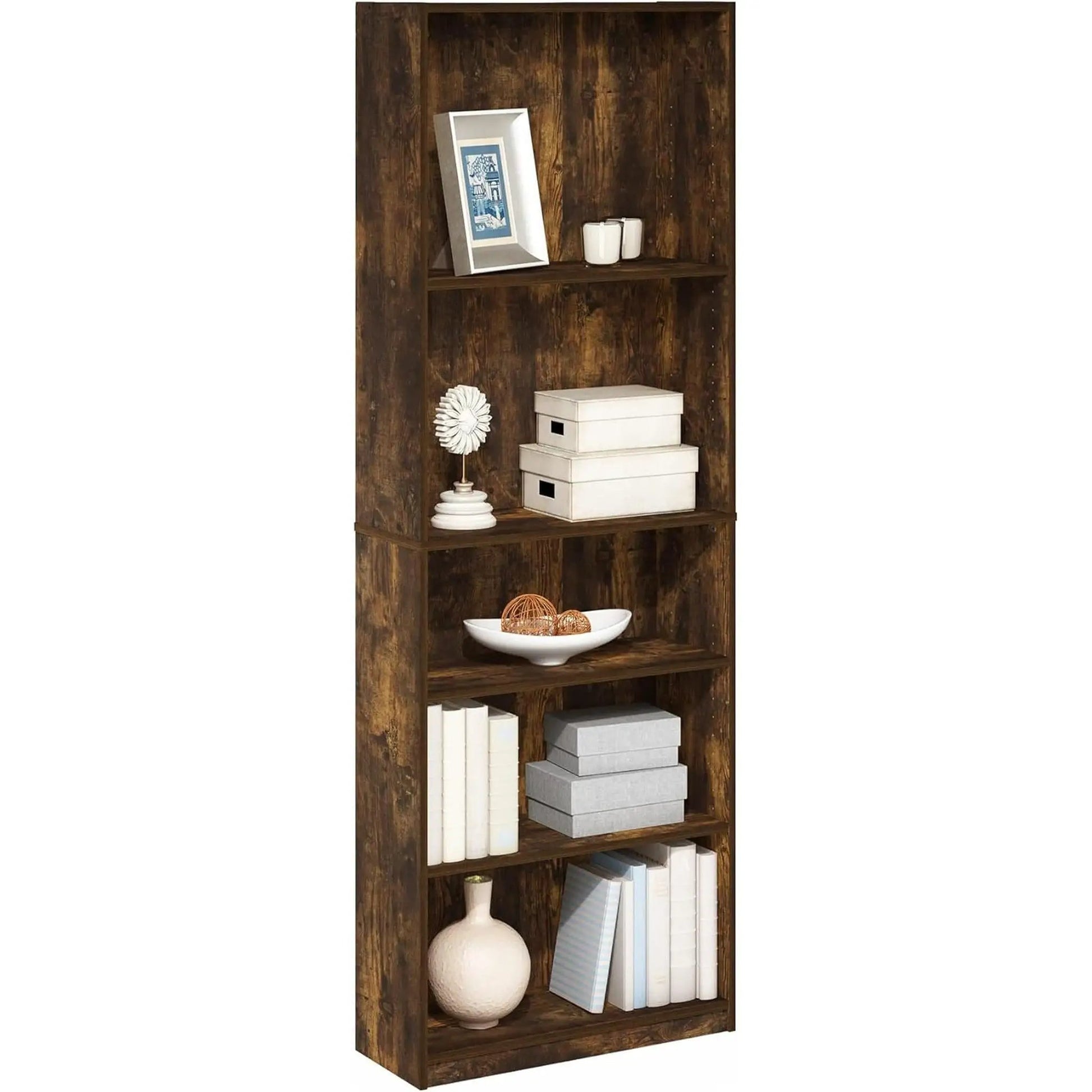 Adjustable 5 Tier Amber Pine Bookcase Living Room Storage from PriceLows™