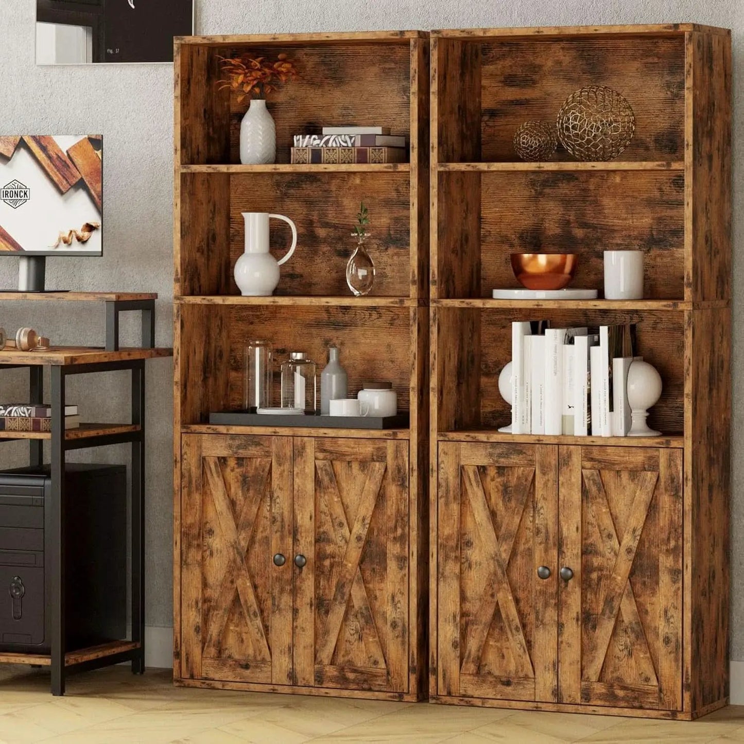 Industrial Bookshelves With Doors 5 Shelf Floor Standing from PriceLows™