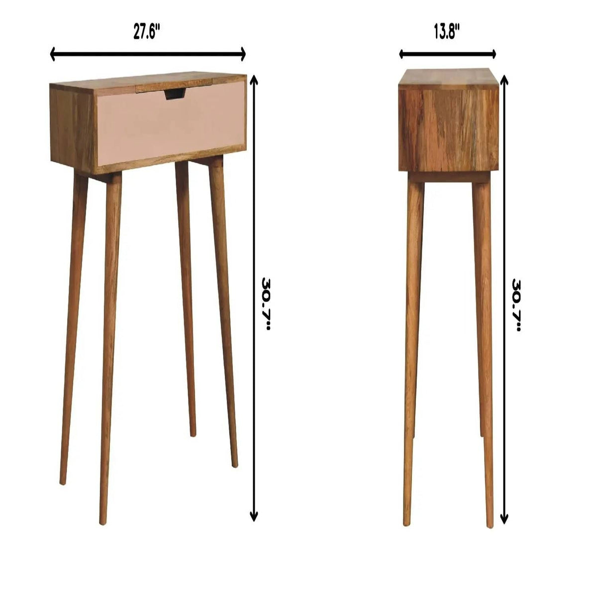 Mini Dressing Table - Vanity & Mirror | 27.56 x 13.78 x 30.71 in | Mango Wood | Pink