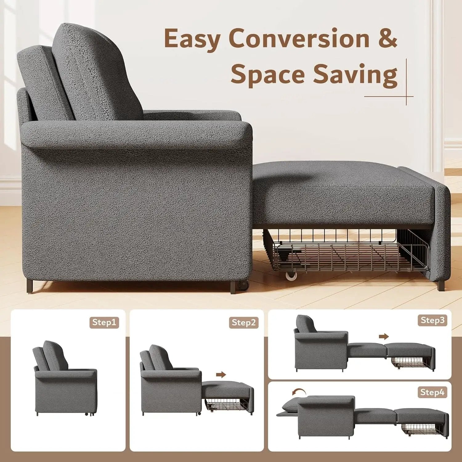 Dark Gray Lambswool Fabric Textured Sofa Bed Chair Storage from PriceLows™