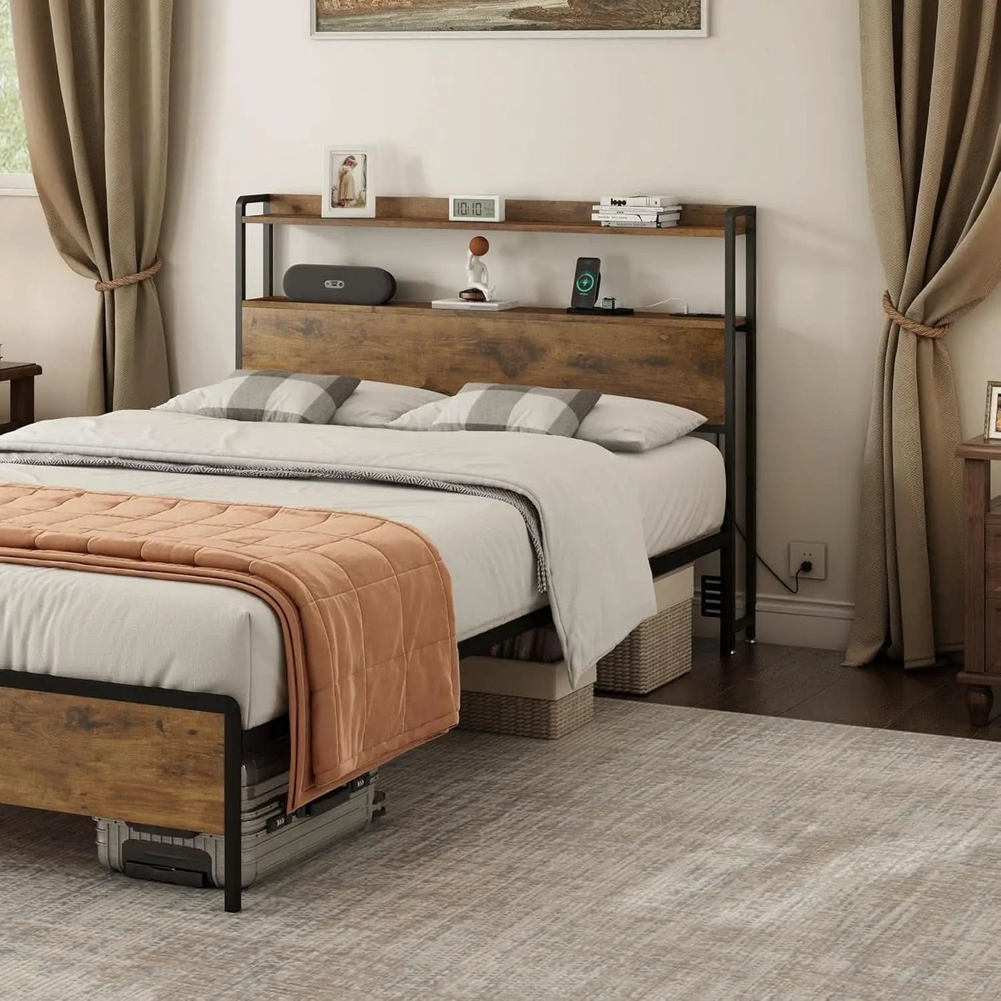 Adjustable Full Size Headboard with USB Ports and Storage from PriceLows™