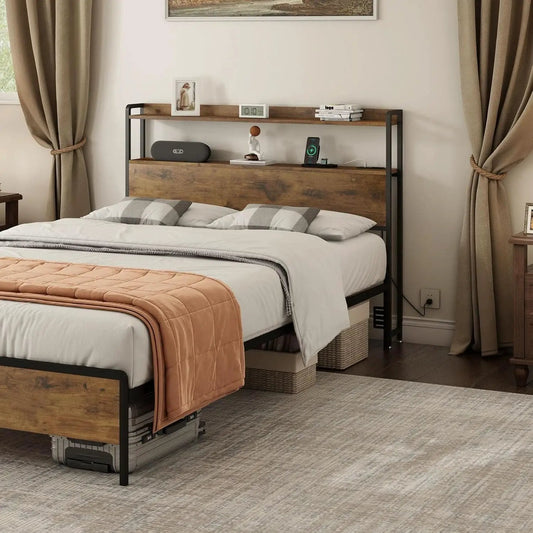 Adjustable Full Size Headboard with USB Ports and Storage from PriceLows™