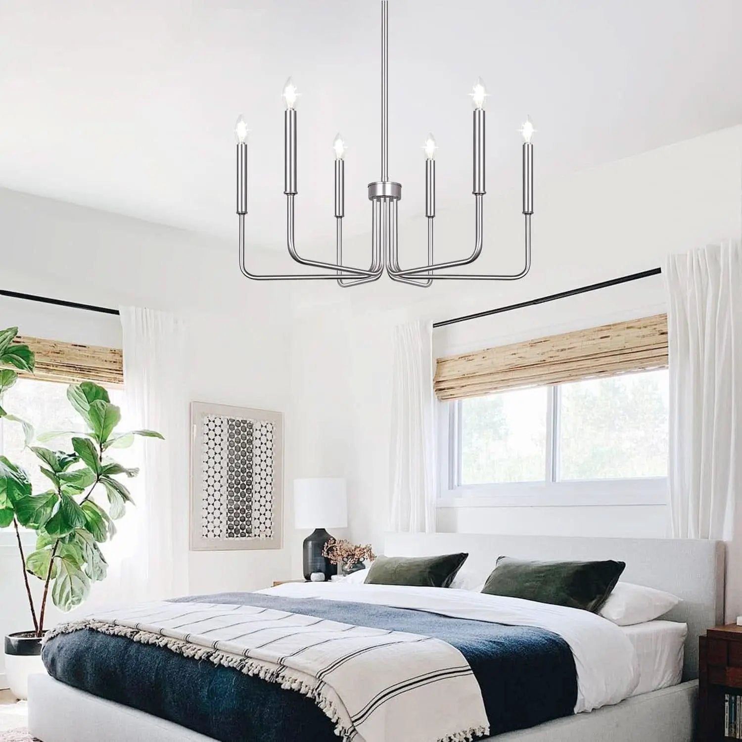 6 Light Brushed Nickel Farmhouse Chandelier For Dining Room from PriceLows™