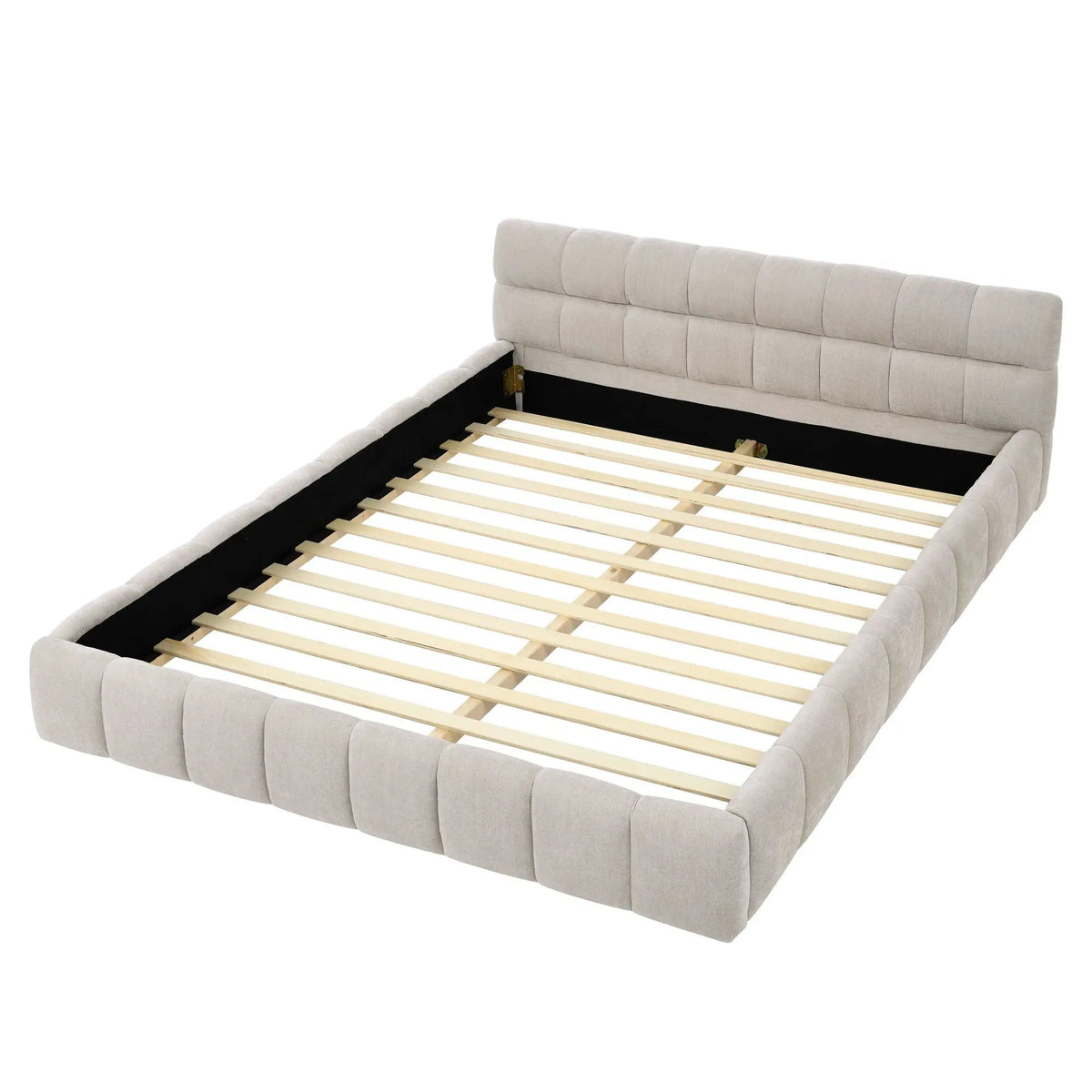Modern Platform Storage Bed Frame | Thick Fabric Upholstery | Soft Headboard | Solid Construction