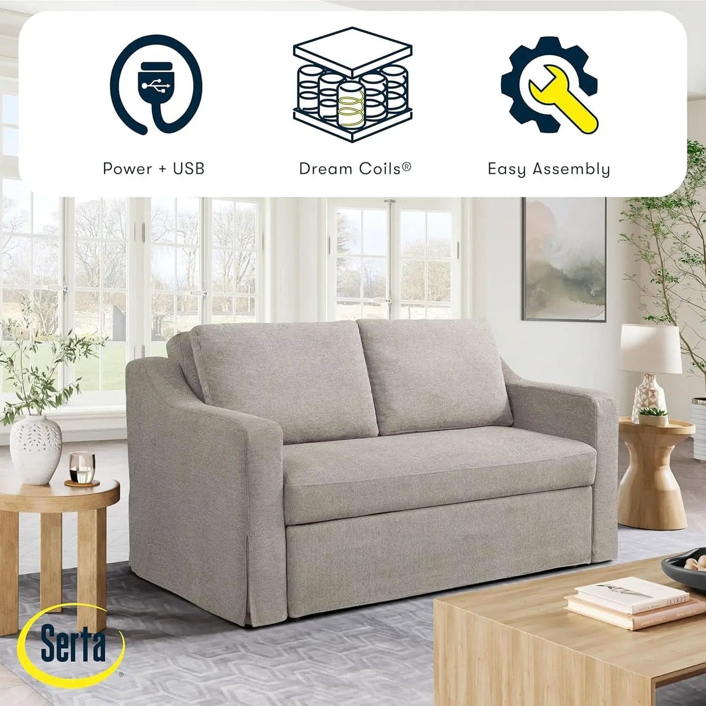 Full Size Slipcovered Convertible Sleeper Sofa Comfortably from PriceLows™