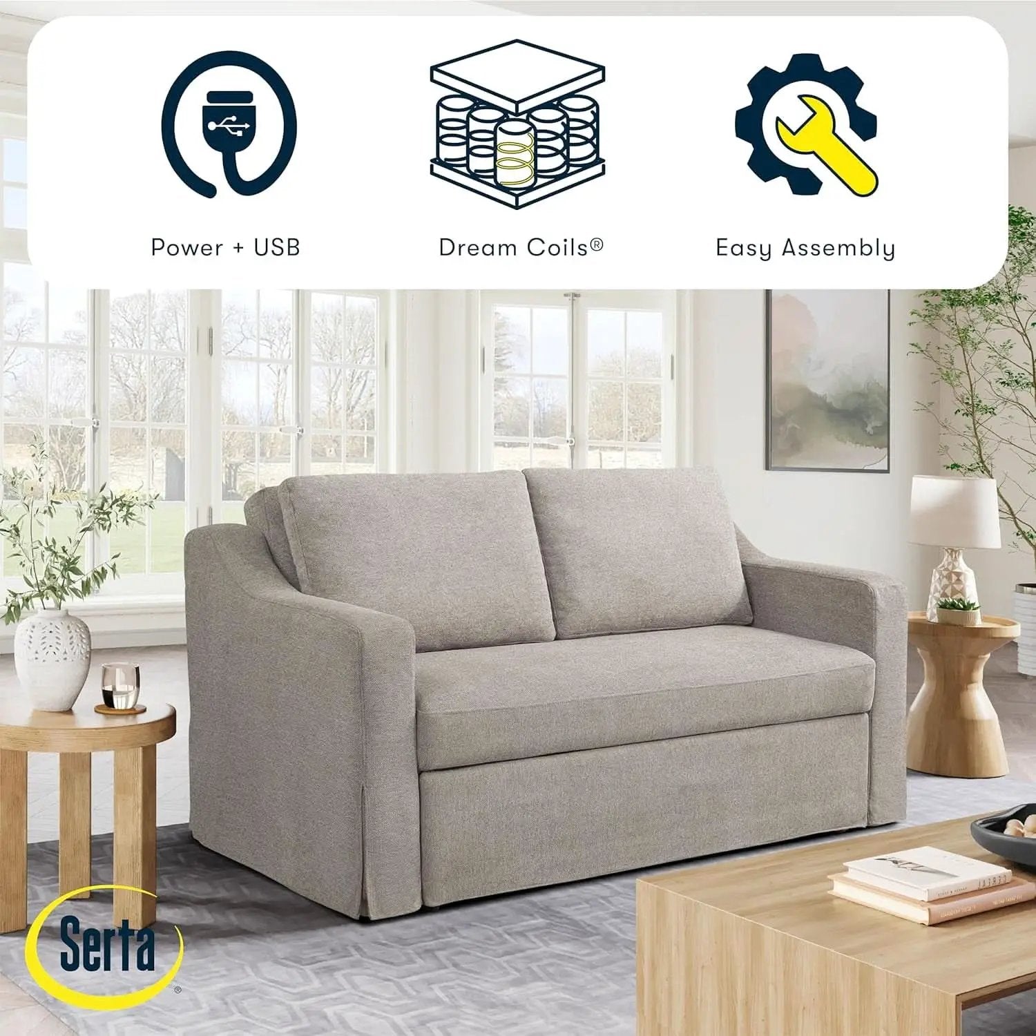 Full Size Slipcovered Convertible Sleeper Sofa Comfortably from PriceLows™