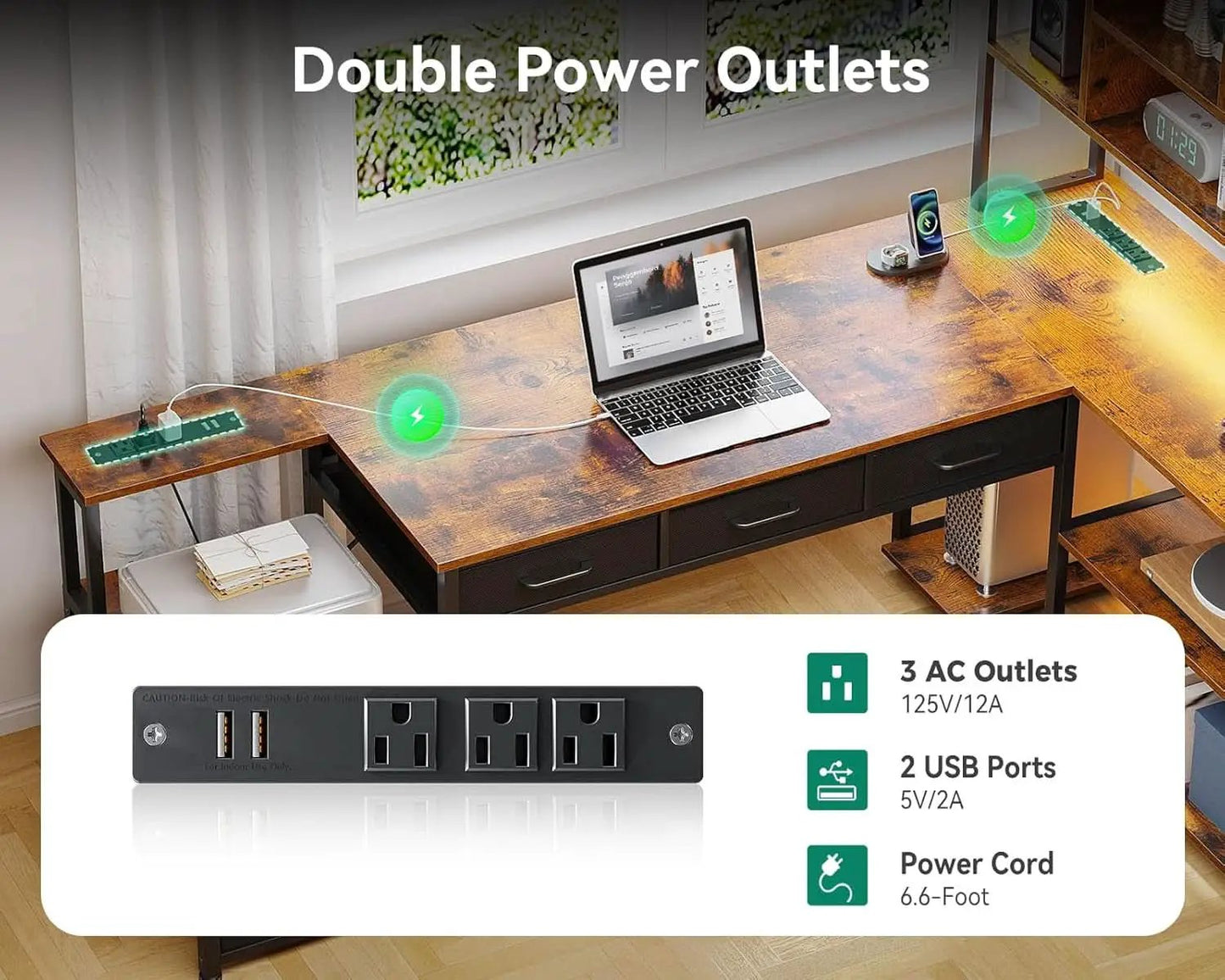 79 Inch L Shaped Desk With Power Outlets And LED Lights from PriceLows™