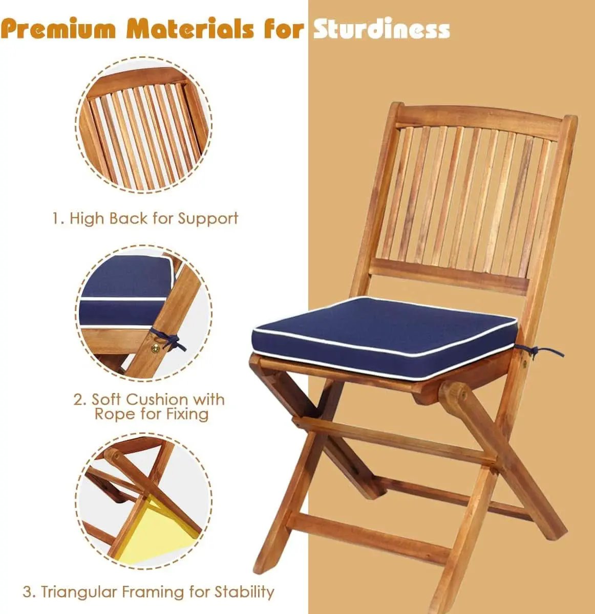 Patio Bistro Set With Wood Table And Navy Cushioned Chairs from PriceLows™