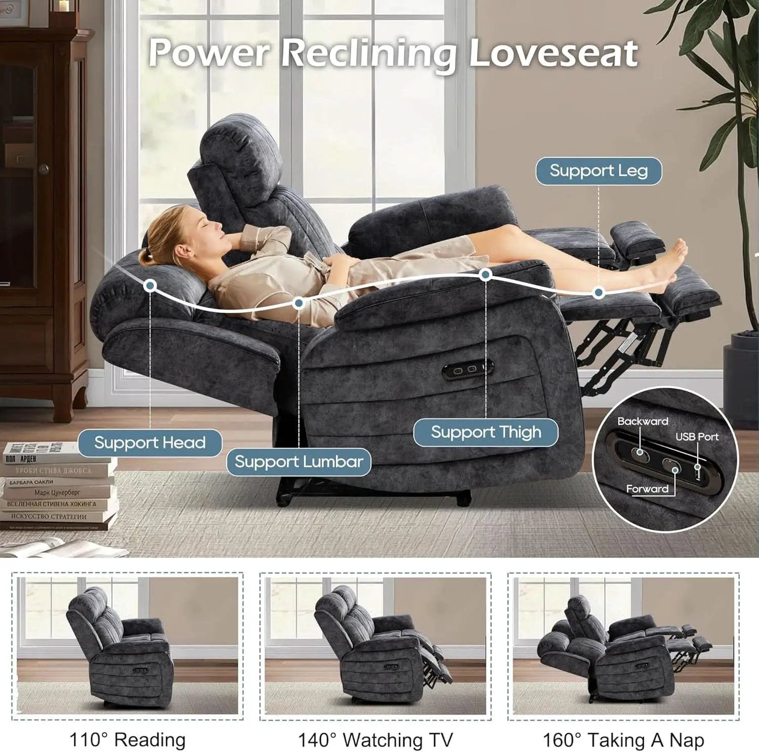 Zero Gravity Power Reclining Sofa Grey With USB Ports from PriceLows™