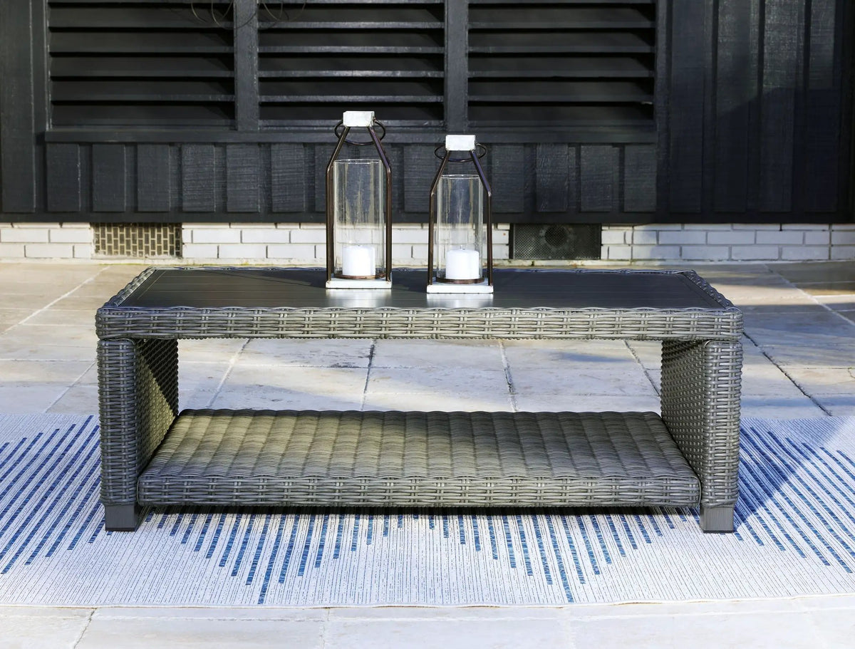 Elite Park Outdoor Cocktail Table | Gray | Rust-Proof Aluminum Frame | All-Weather Resin Wicker