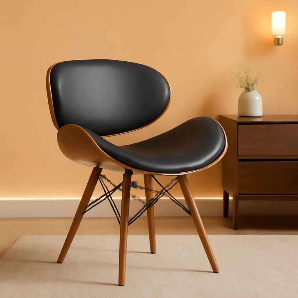 Cassie Dining Chair Black Faux Leather Walnut Wood from PriceLows™