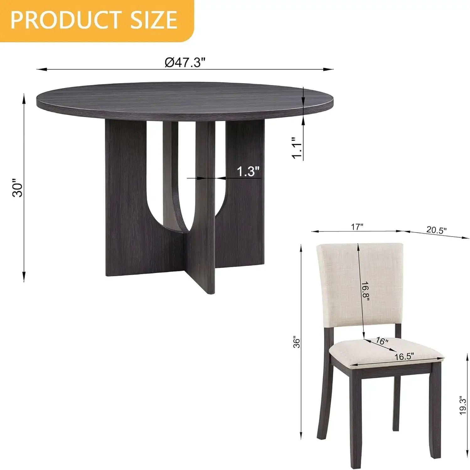 Round Dining Set With 47 Inch Table And Beige Upholstered Chairs from PriceLows™