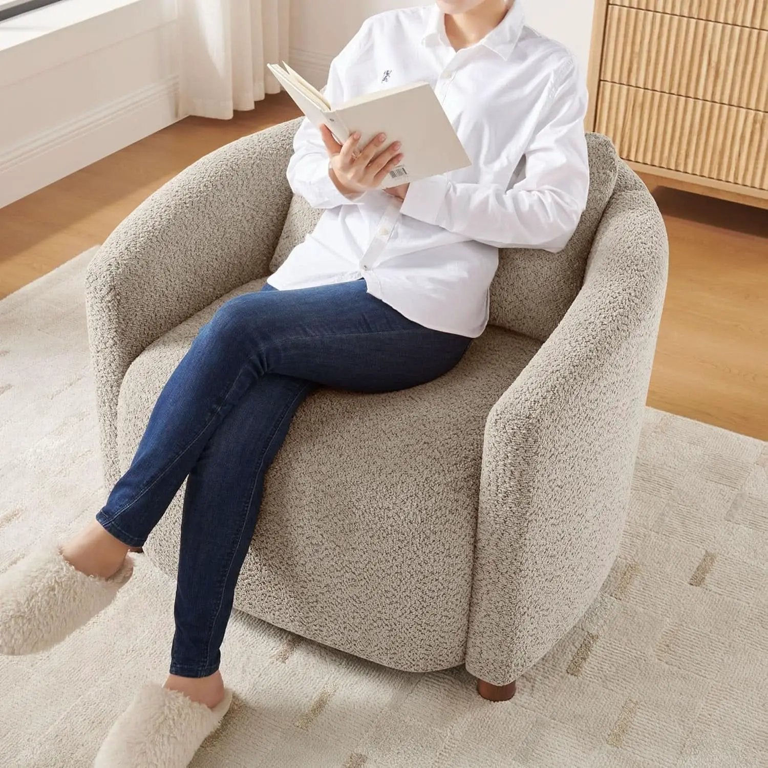 Boucle Barrel Chair Set 2 CloudSoftSherpaLounge Velvet from PriceLows™