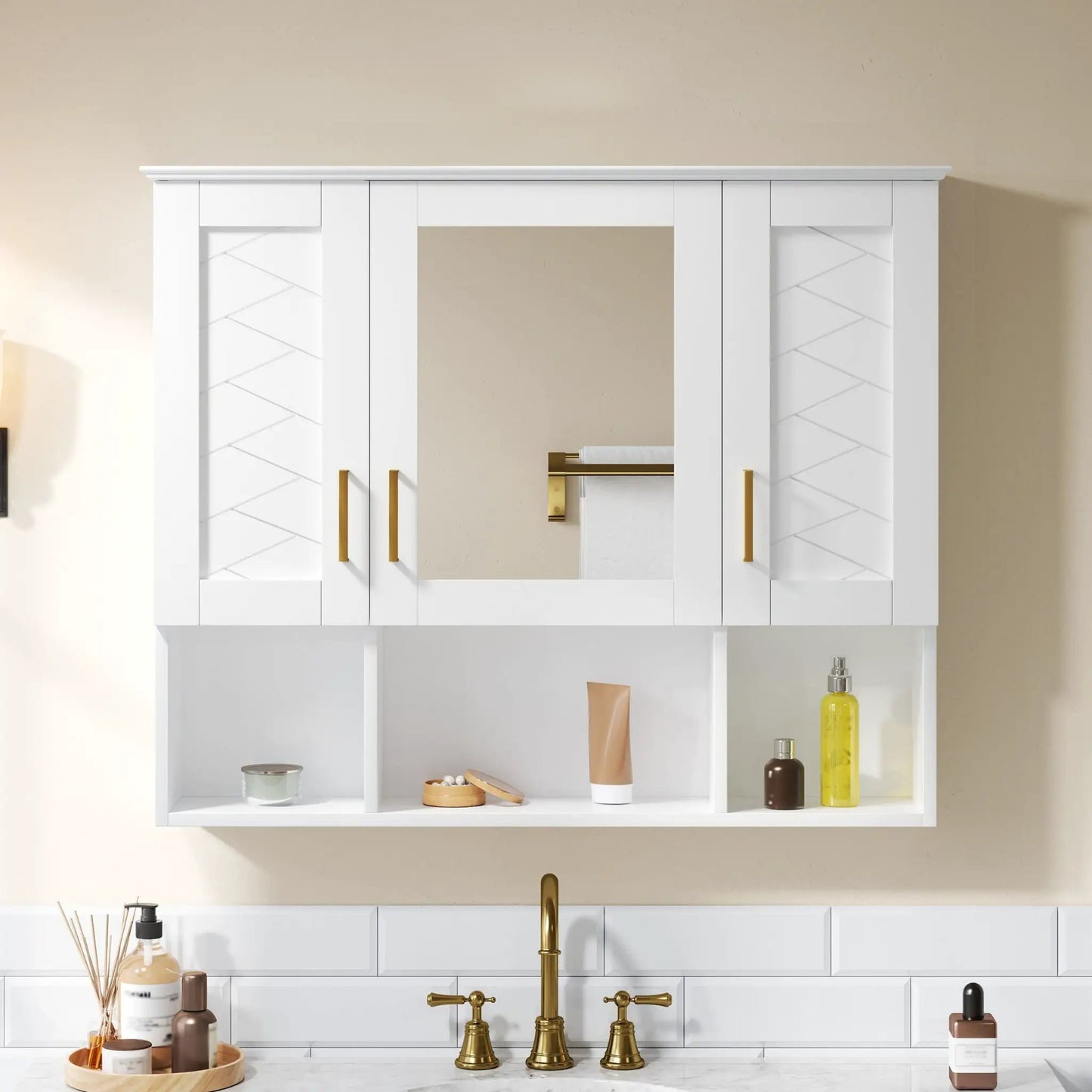 Modern Wall Mounted Medicine Cabinet With Adjustable Shelves, Soft Close Doors, High Define Mirror from PriceLows™