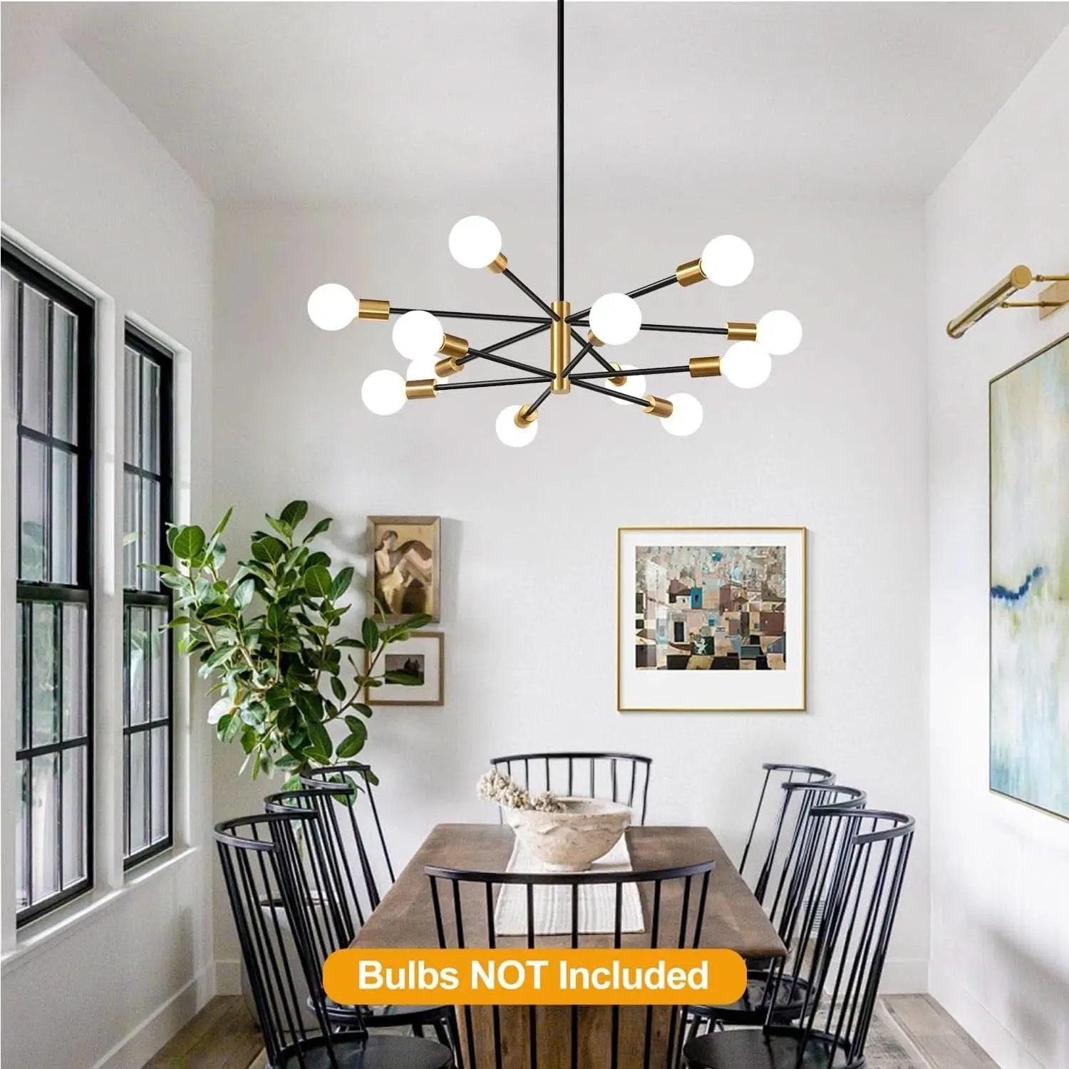 33 Inch Modern Black Gold Chandelier 12 Light Adjustable from PriceLows™