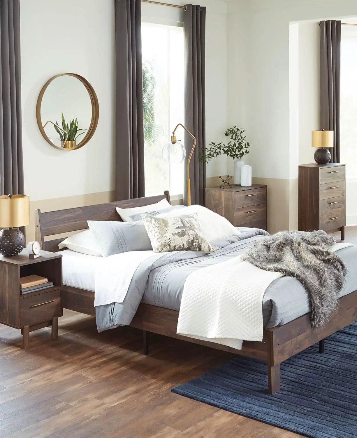 Queen Panel Platform Bed Dark Brown Walnut Storage from PriceLows™