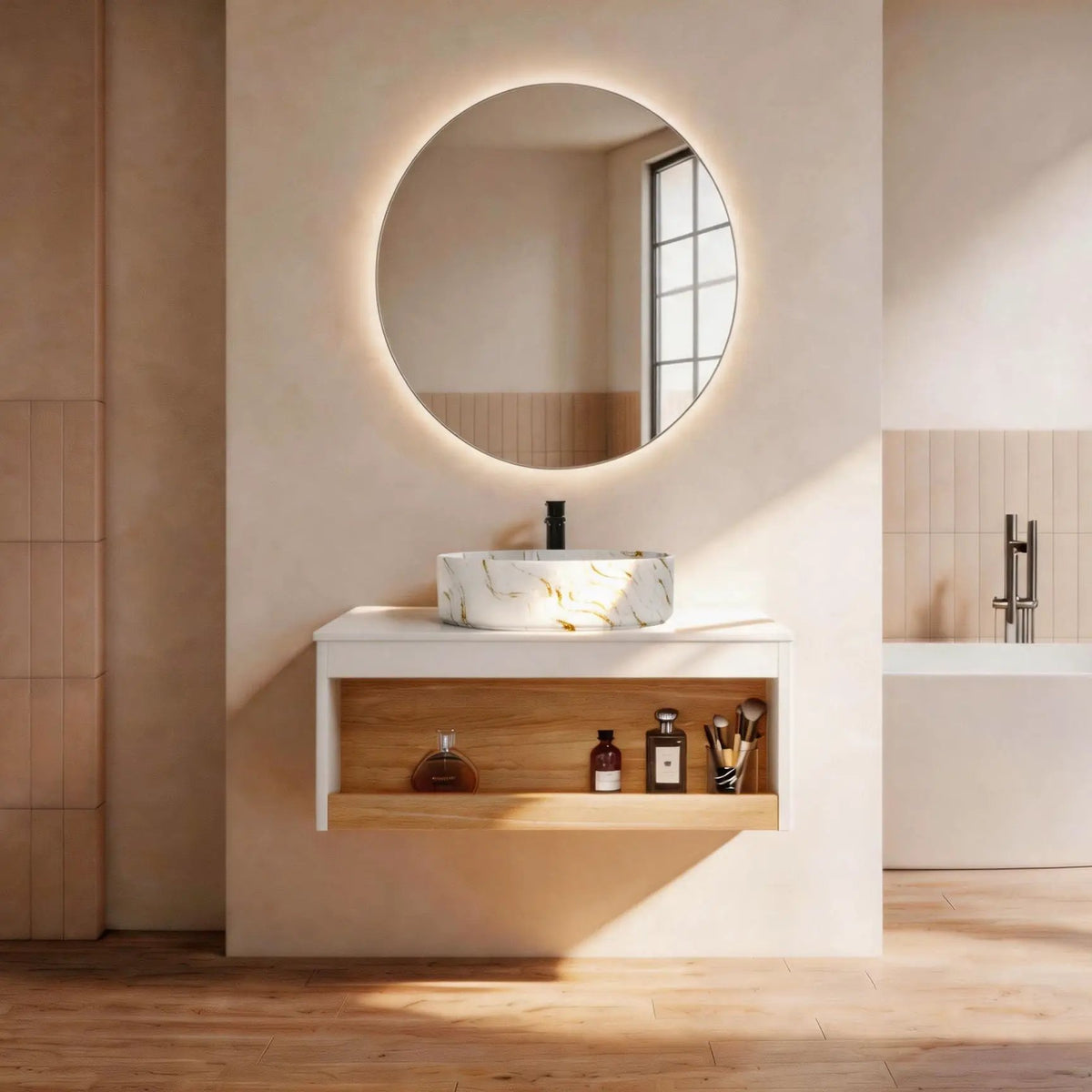 Floating Bathroom Vanity | Wall Mounted | Ceramic Vessel Sink | White
