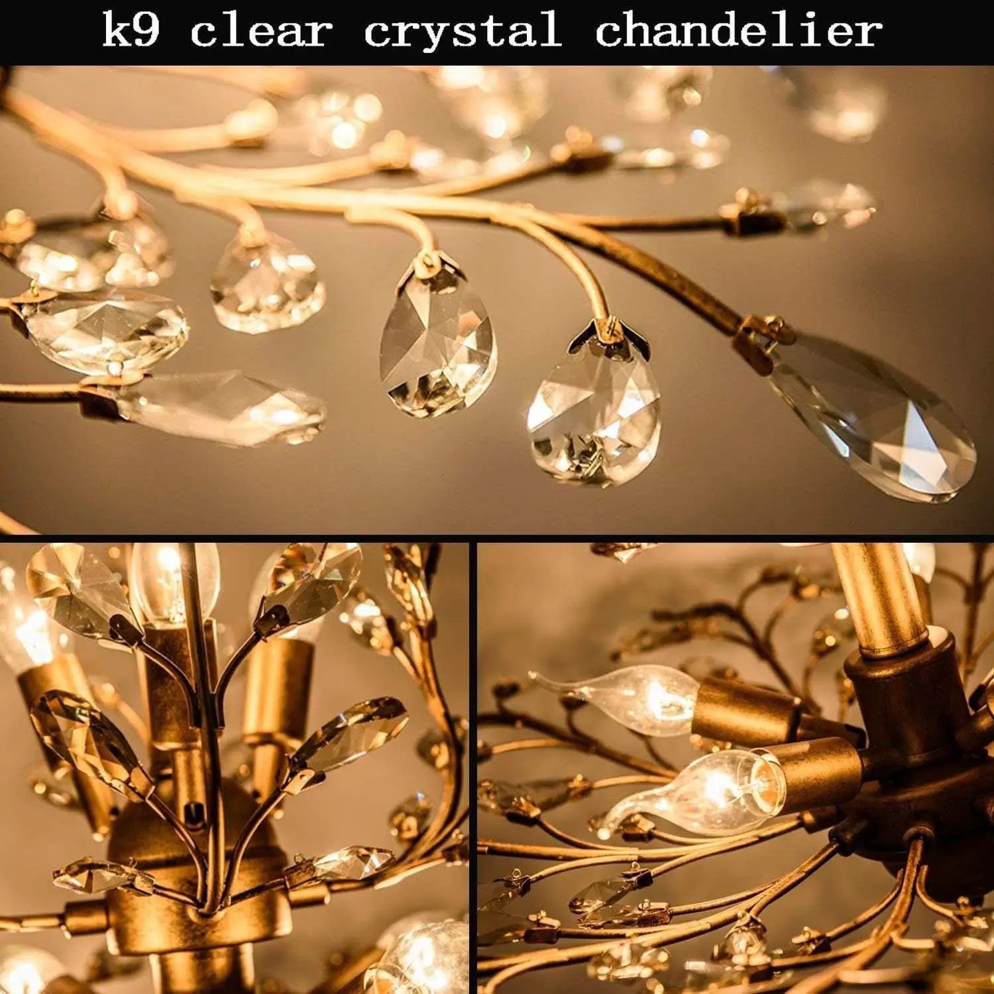 Gold Three Light Crystal Chandelier Ceiling Fixture With Adjustable Chain from PriceLows™
