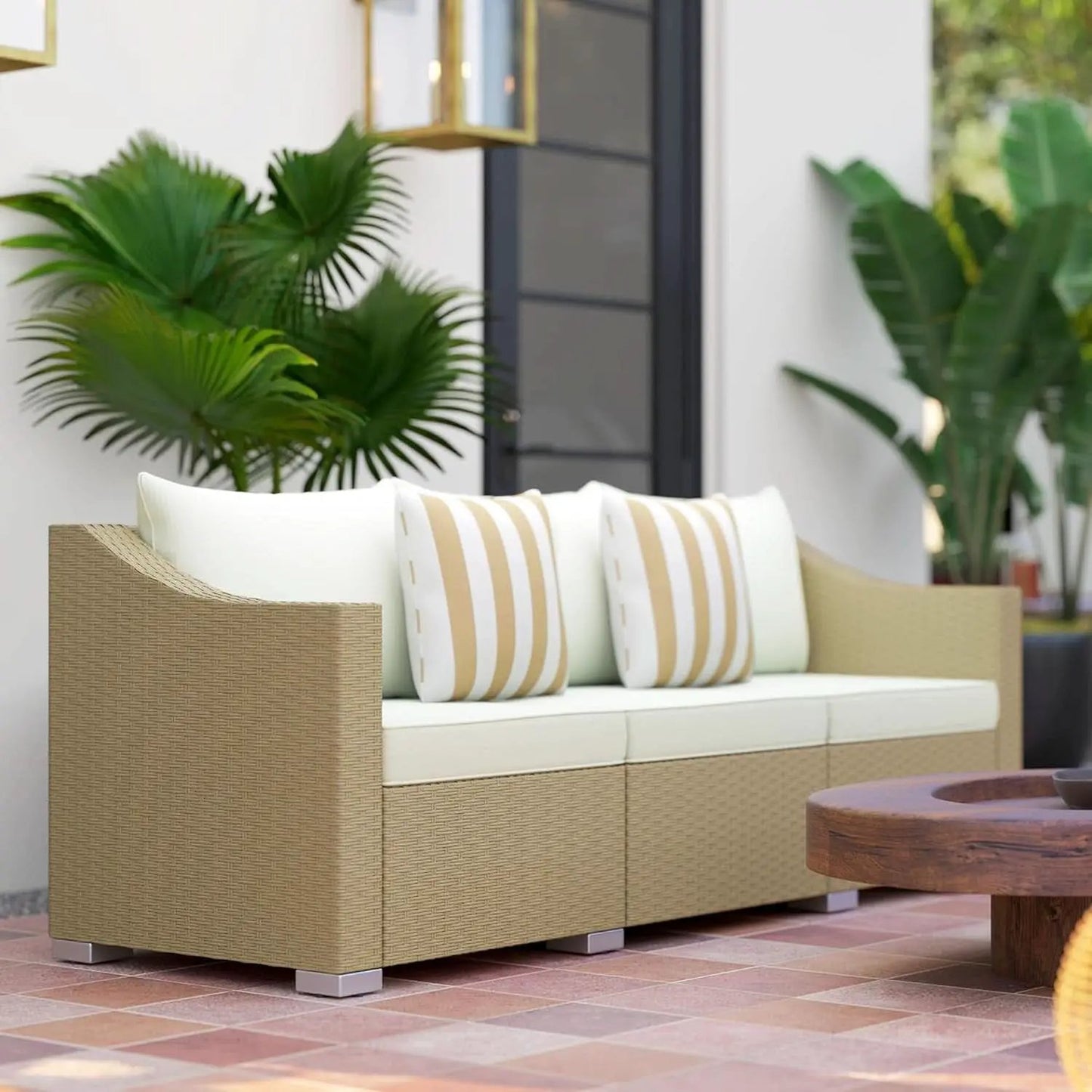 Comfortable All Weather Wicker Patio Sofa with Cushions from PriceLows™