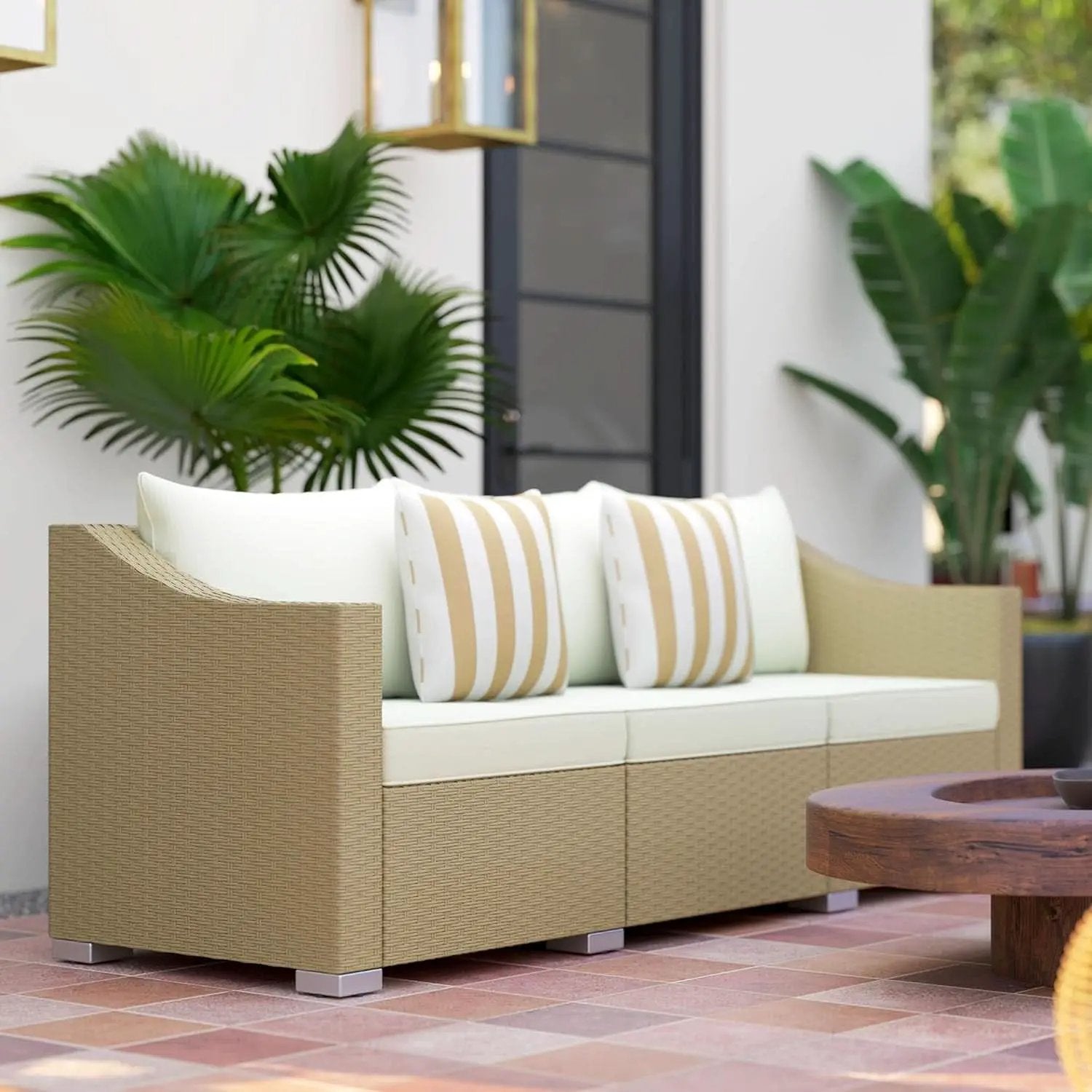 Comfortable All Weather Wicker Patio Sofa with Cushions from PriceLows™