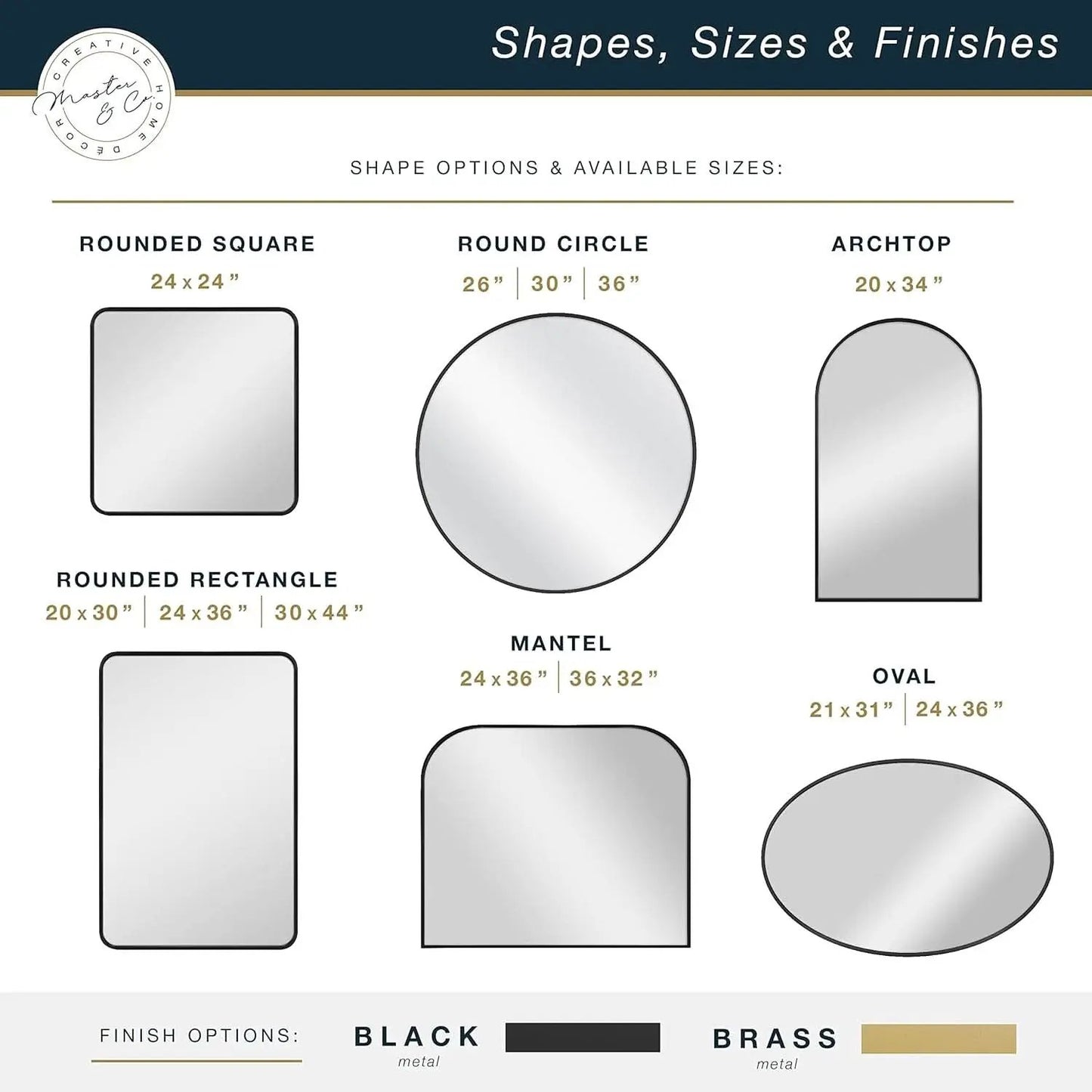 Master And Co Modern Metal Arch Wall Mirror 36x32 Black from PriceLows™