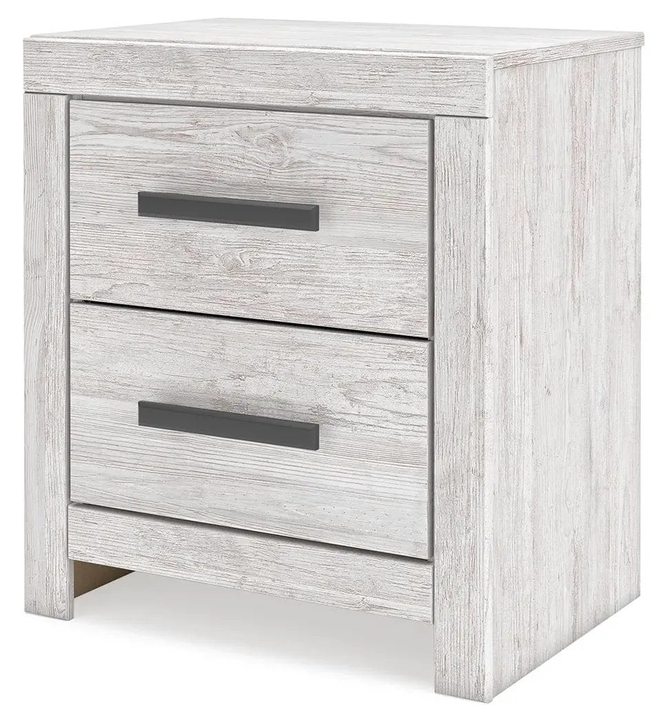 Cayboni Two Drawer Nightstand | Whitewash Finish | Replicated Worn Paint | Engineered Wood