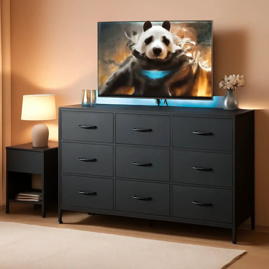 Black Dresser TV Stand 55 Inch With LED Lights And Charging Station from PriceLows™