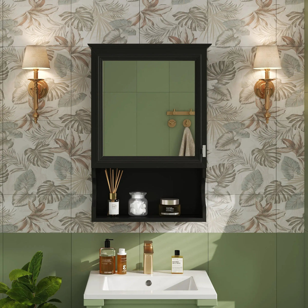 Half-Moon Wall Mounted Bathroom Cabinet | Mirror | Soft Closing Hinges | Open Shelving