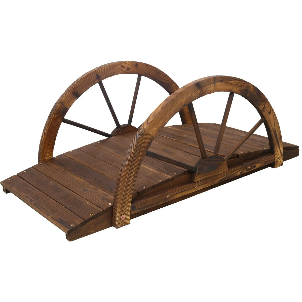 Wooden Garden Bridge | Arched Footbridge | Solid Wood Frame | Brown