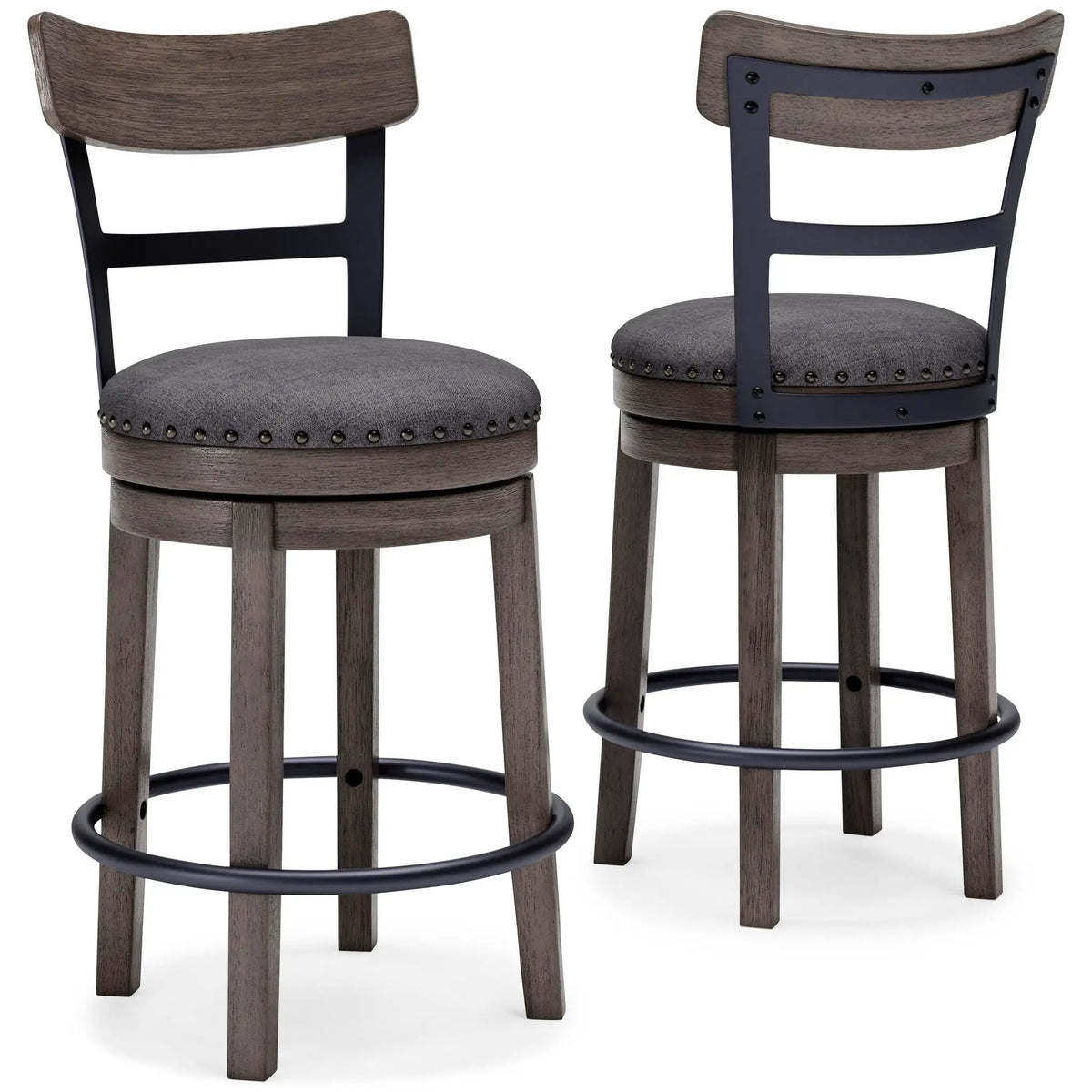 Caitbrook Swivel Barstool | Gray | 16.38 Inch Seat Width | 7 Inch Footrest Height