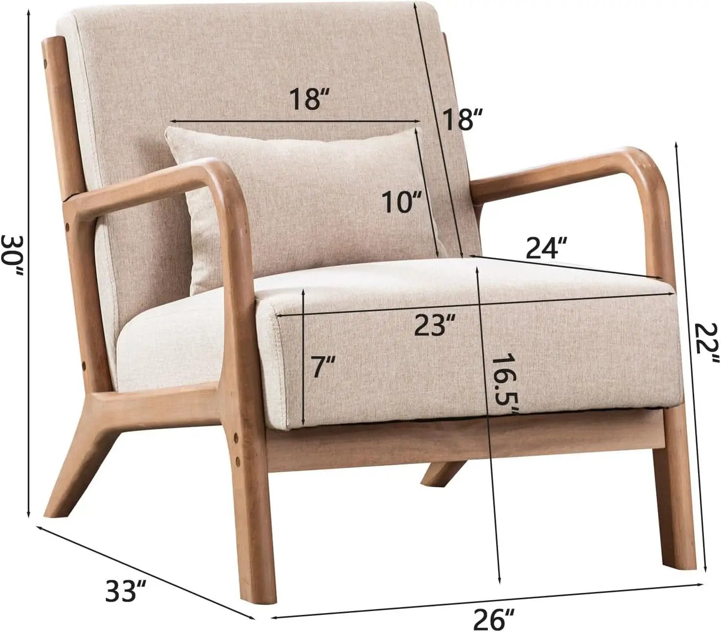 Beige Luxuriously Upholstered Mid Century Modern Chair from PriceLows™