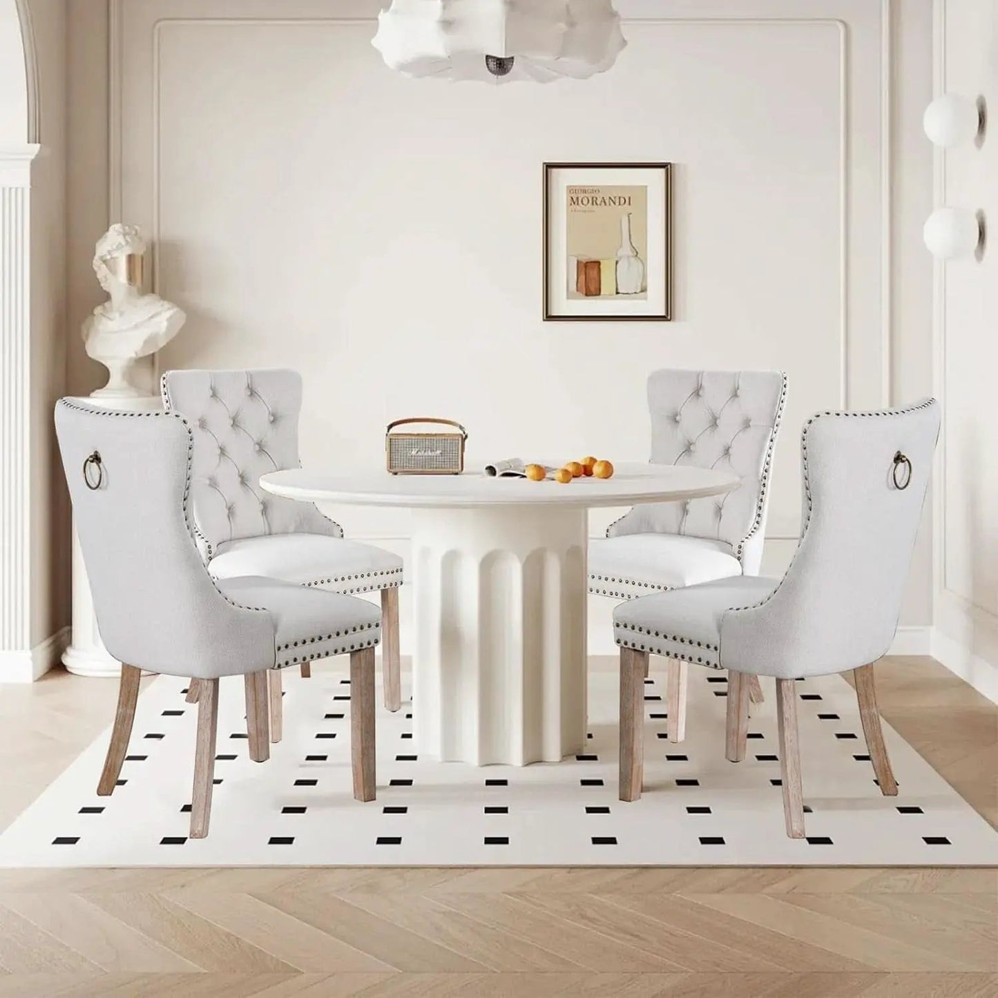 Beige Linen Dining Chairs Set Of 4 With Nailhead Trim from PriceLows™