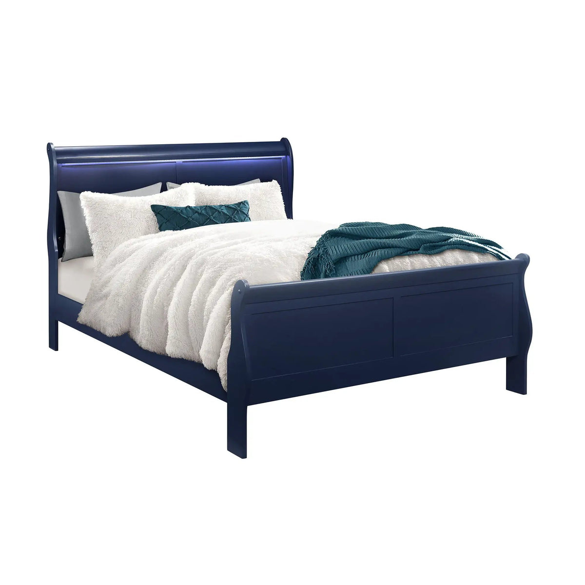 Charlston Sleigh Bed | Integrated LED Lighting | Modern Sleigh Design | 84.5 Inch Length