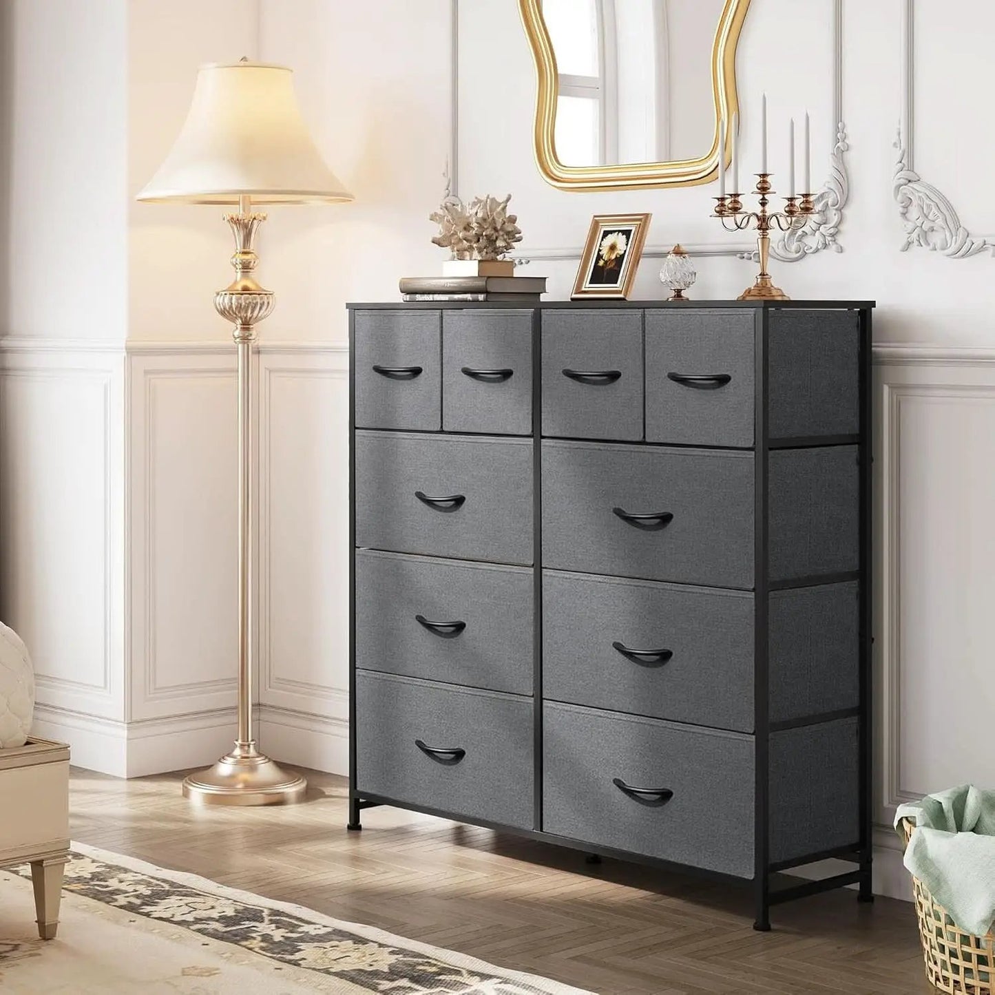 Dark Grey Fabric Dresser With 10 Drawers For Bedroom from PriceLows™