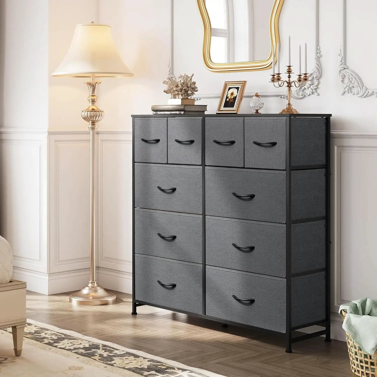 Dark Grey Fabric Dresser With 10 Drawers For Bedroom from PriceLows™