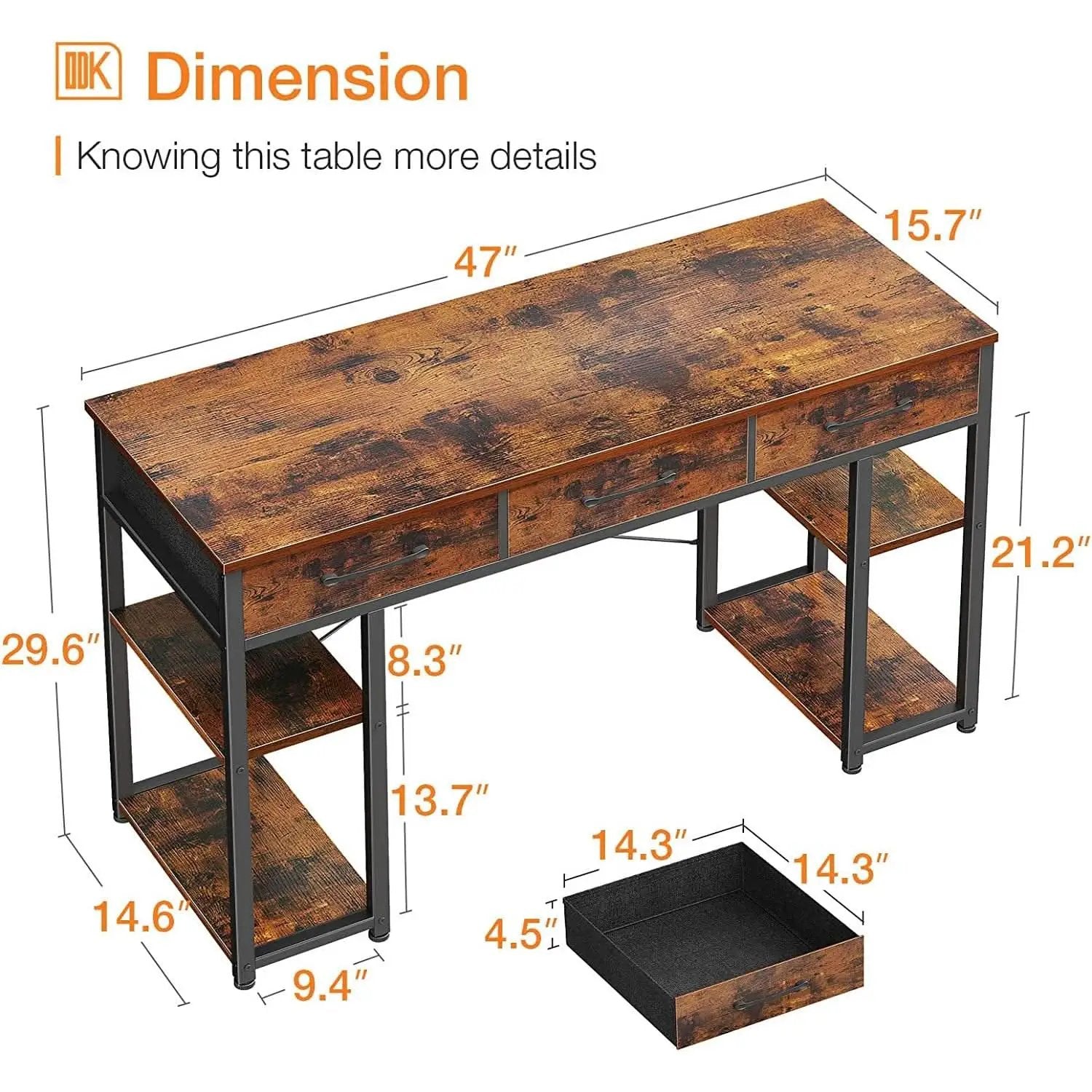 Vintage Writing Desk With Three Fabric Drawers For Office from PriceLows™