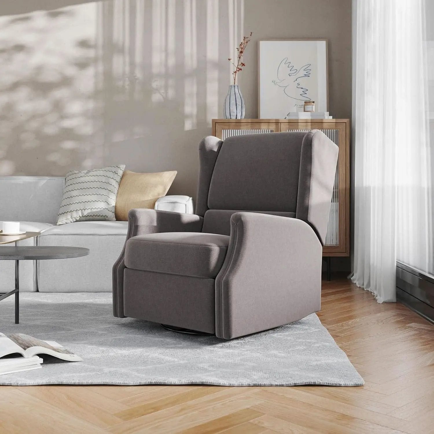 Omma Wingback Swivel Glider Recliner Dark Gray Upholstered from PriceLows™